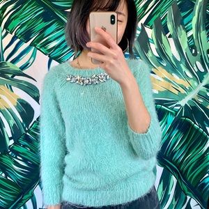 Crystal Collar Fuzzy Sweater